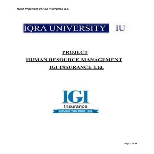 Human Resource Management Practices Of IGI Insurance Pvt Ltd Report 