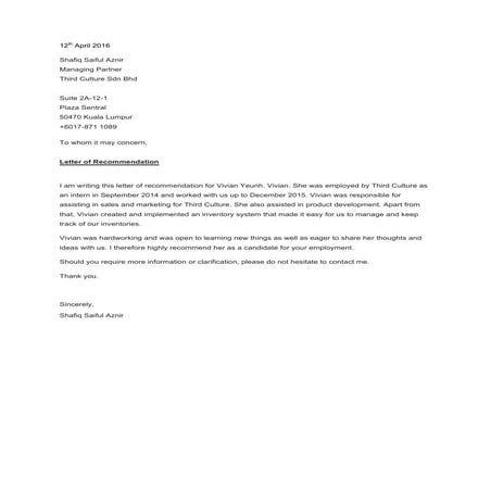 Letter of Recommendation Shaq TC