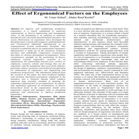 effect of ergonomical factors on the employees