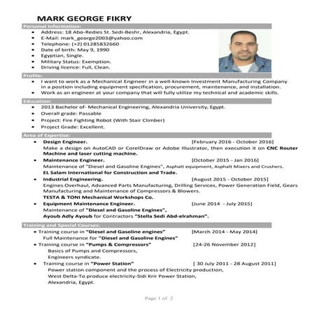Mark George Fikry CV.