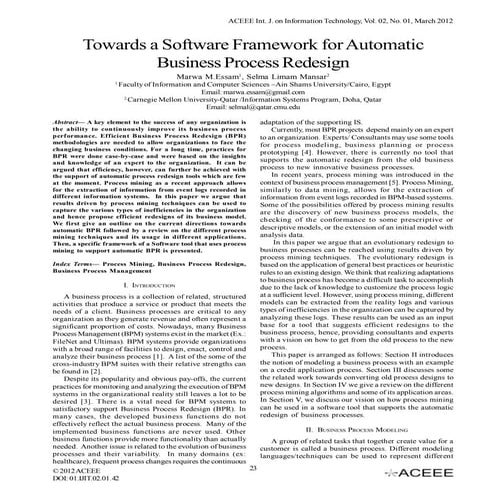 Towards a Software Framework for Automatic Business Process Redesign