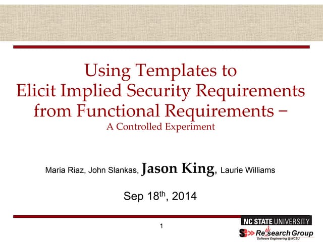 42- Using Templates to Elicit Implied Security Requirements from Functional Requirements − A Controlled Experiment
