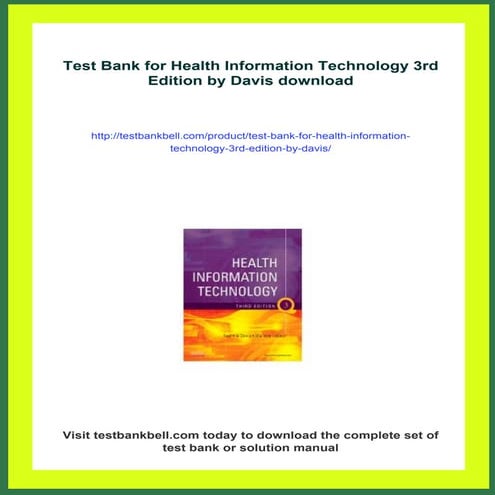 Test Bank for Health Information Technology 3rd Edition by Davis | PDF