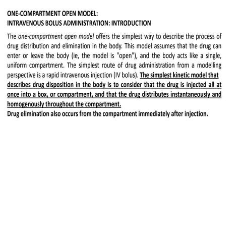 Pharmacokinetics / Biopharmaceutics - One compartment model IV bolus | PDF
