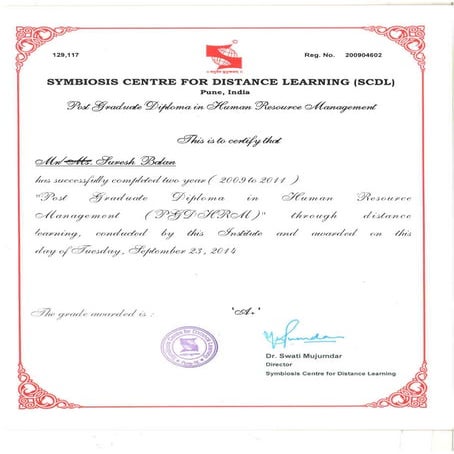 SCDL PGDHRM Certificate