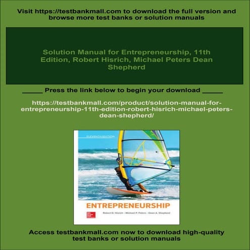 Solution Manual for Entrepreneurship, 11th Edition, Robert Hisrich, Michael P...
