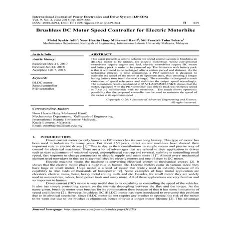 Brushless DC Motor Speed Controller for Electric Motorbike