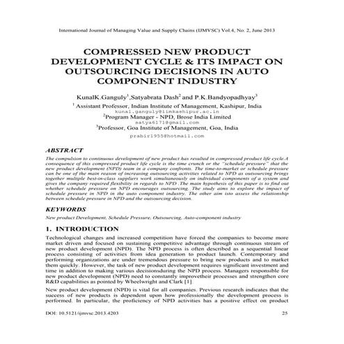 COMPRESSED NEW PRODUCT DEVELOPMENT CYCLE & ITS IMPACT ON OUTSOURCING DECISIONS IN AUTO COMPONENT INDUSTRY