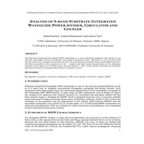 ANALYSIS OF S-BAND SUBSTRATE INTEGRATED WAVEGUIDE POWER DIVIDER, CIRCULATOR A...