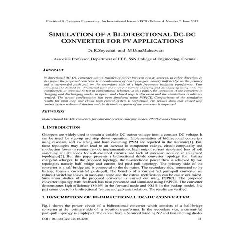 SIMULATION OF A BI-DIRECTIONAL DC-DC CONVERTER FOR PV APPLICATIONS | PDF