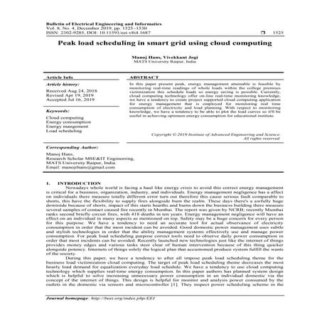 Peak load scheduling in smart grid using cloud computing
