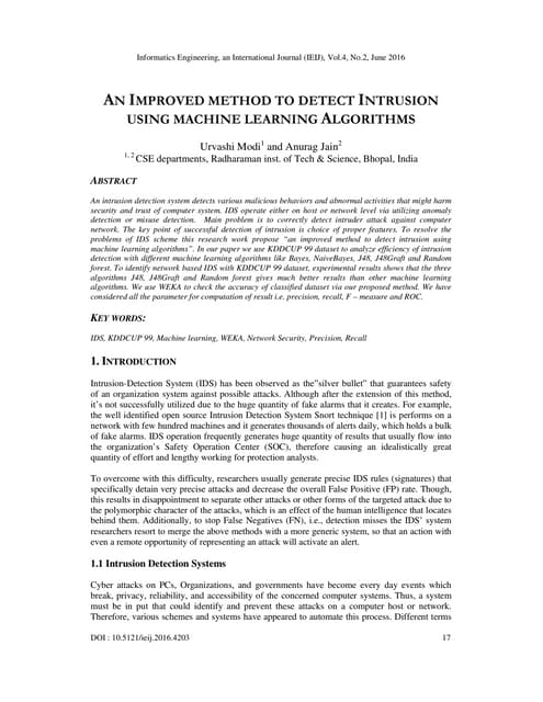 AN IMPROVED METHOD TO DETECT INTRUSION USING MACHINE LEARNING ALGORITHMS