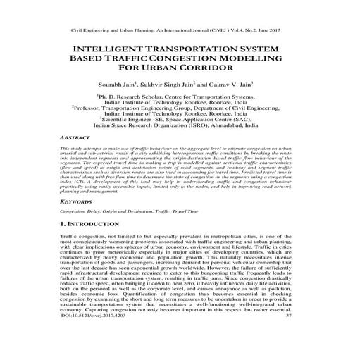 Intelligent Transportation System Based Traffic Congestion Modeling for Urban...