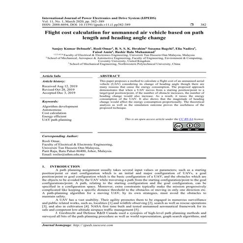 Flight cost calculation for unmanned air vehicle based on path length and hea...