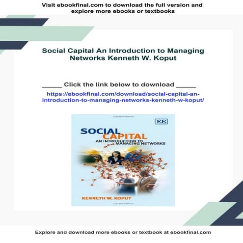 Social Capital An Introduction to Managing Networks Kenneth W. Koput
