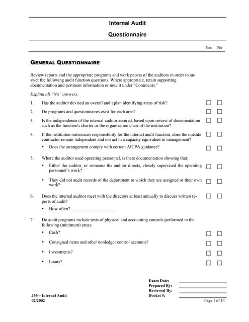 Internal Audit Role in Risk Management Questionnaire | PDF