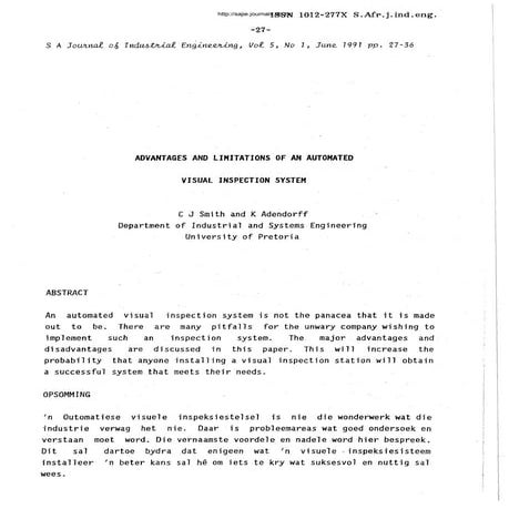 ADVANTAGES AND LIMITATION OF AN AUTOMATED VISUAL INSPECTION SYSTEM