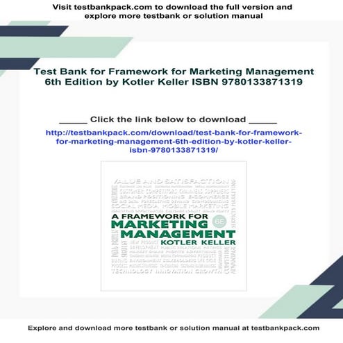 Test Bank for Framework for Marketing Management 6th Edition by Kotler ...