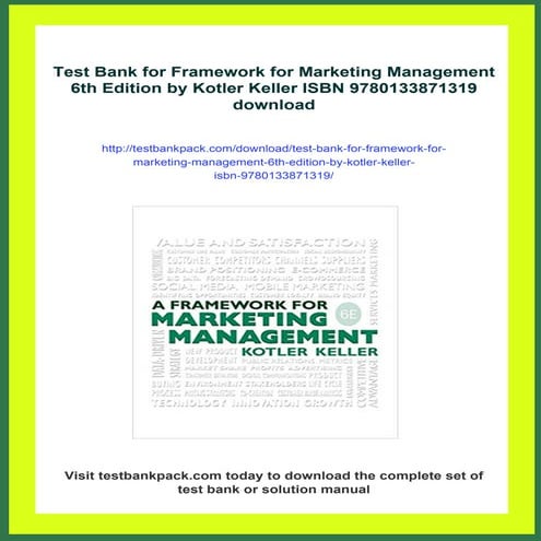 Test Bank for Framework for Marketing Management 6th Edition by Kotler ...