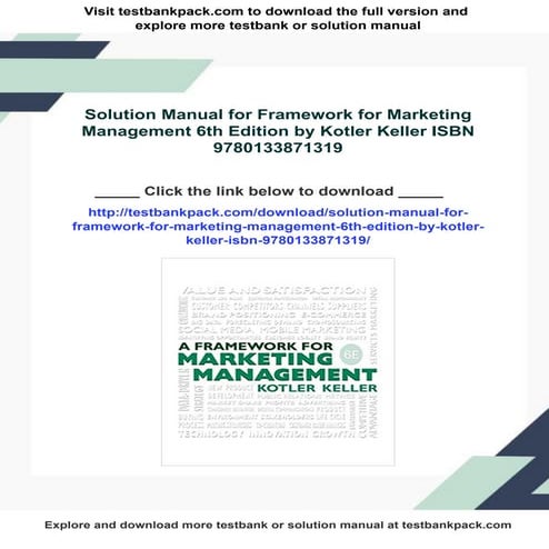 Solution Manual for Framework for Marketing Management 6th Edition by Kotler ...
