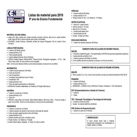 Lista de material para o 2º ano | PDF