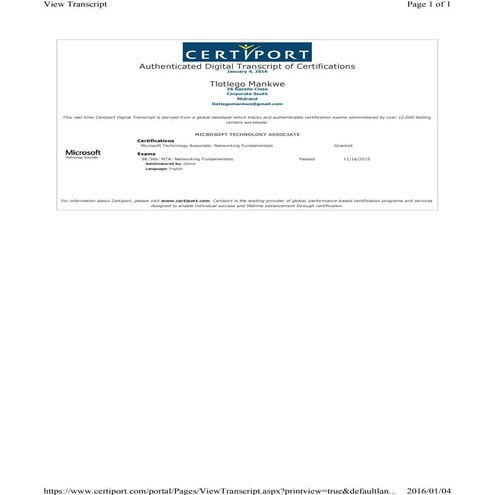 Tlotlego MTA Certificate | PDF