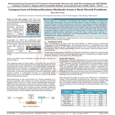 Comparison of Defuzzification Methods from a Real World Problem