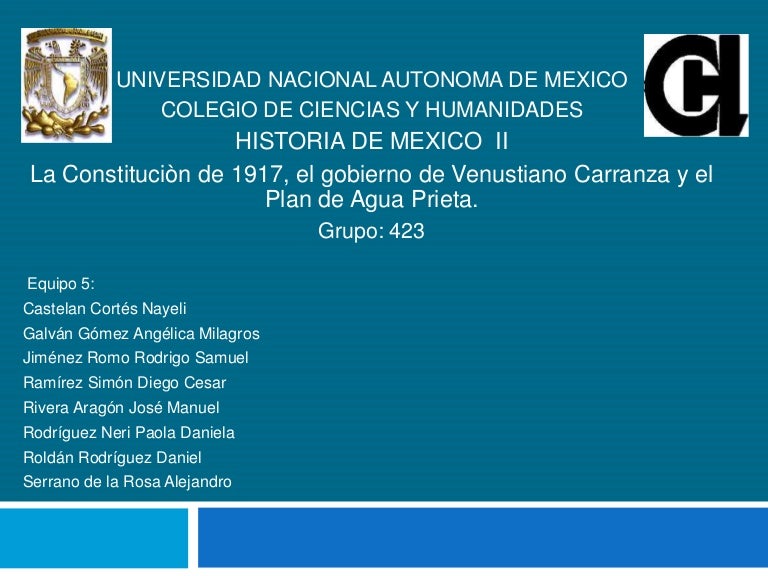 Constitucion de 1917 y el Gobierno de Venustiano Carranza