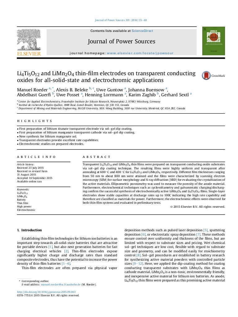 2016 Journal of Power Sources 301 (2016) 3540