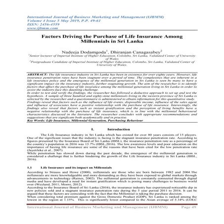 Factors Driving the Purchase of Life Insurance Among Millennials in Sri Lanka