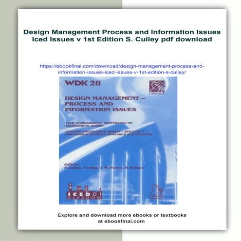 Design Management Process and Information Issues Iced Issues v 1st Edition S....