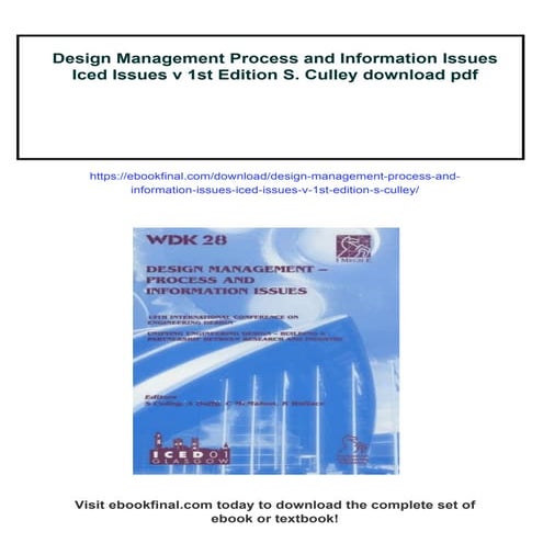 Design Management Process and Information Issues Iced Issues v 1st Edition S....