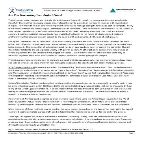 Are you forecasting your construction project costs