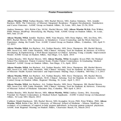 Alison Poster Presentations & Teaching