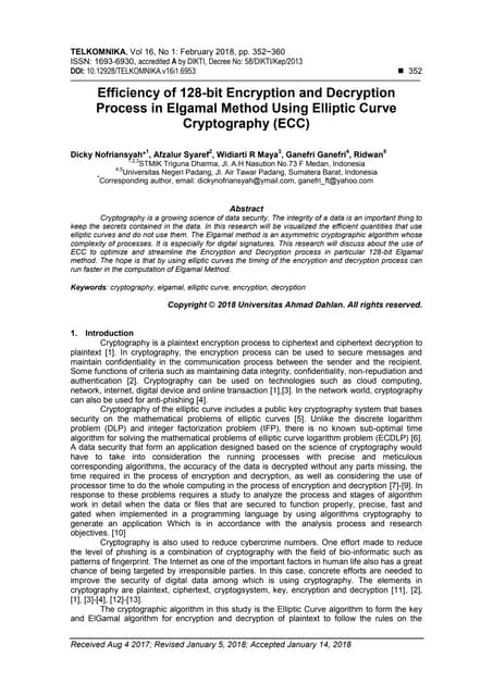 Efficiency of 128-bit Encryption and Decryption Process in Elgamal ...