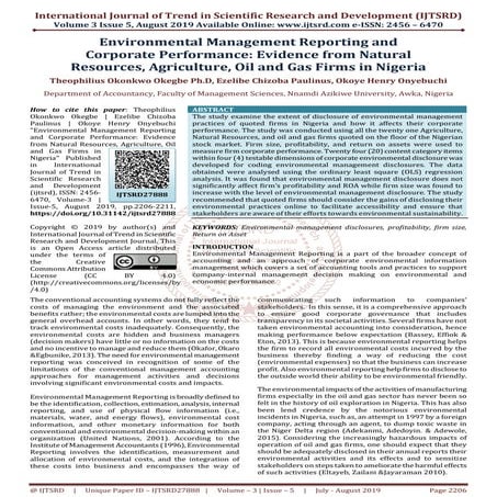 Environmental Management Reporting and Corporate Performance Evidence from Na...