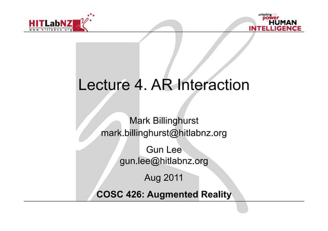 COSC 426 lect. 4: AR Interaction