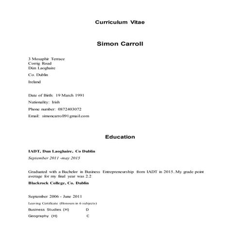 Simon CV June 2015