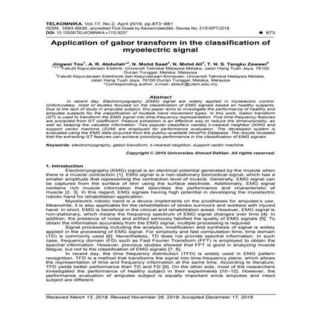 Application of gabor transform in the classification of myoelectric signal