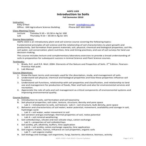 Intro Soils Course Syllabus
