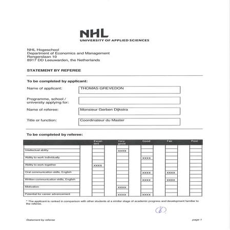 Recommendation letter - Lecturer (2012) | PDF