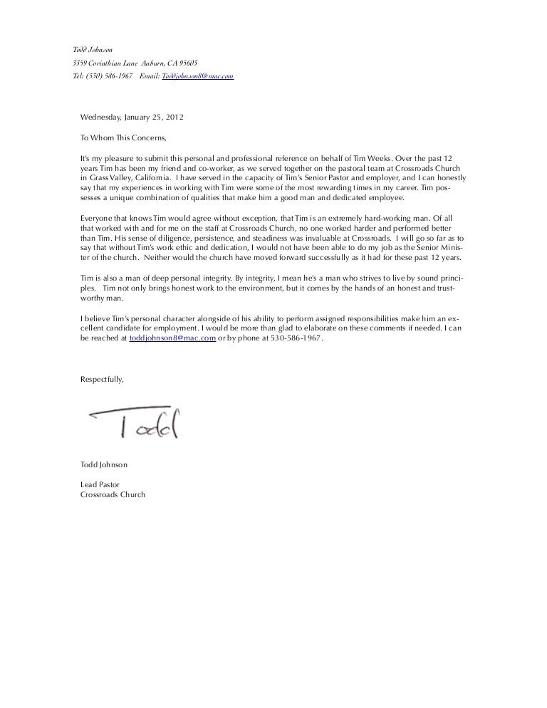 letter of recommendation from todd johnson letter of recommendation for pastor candidate