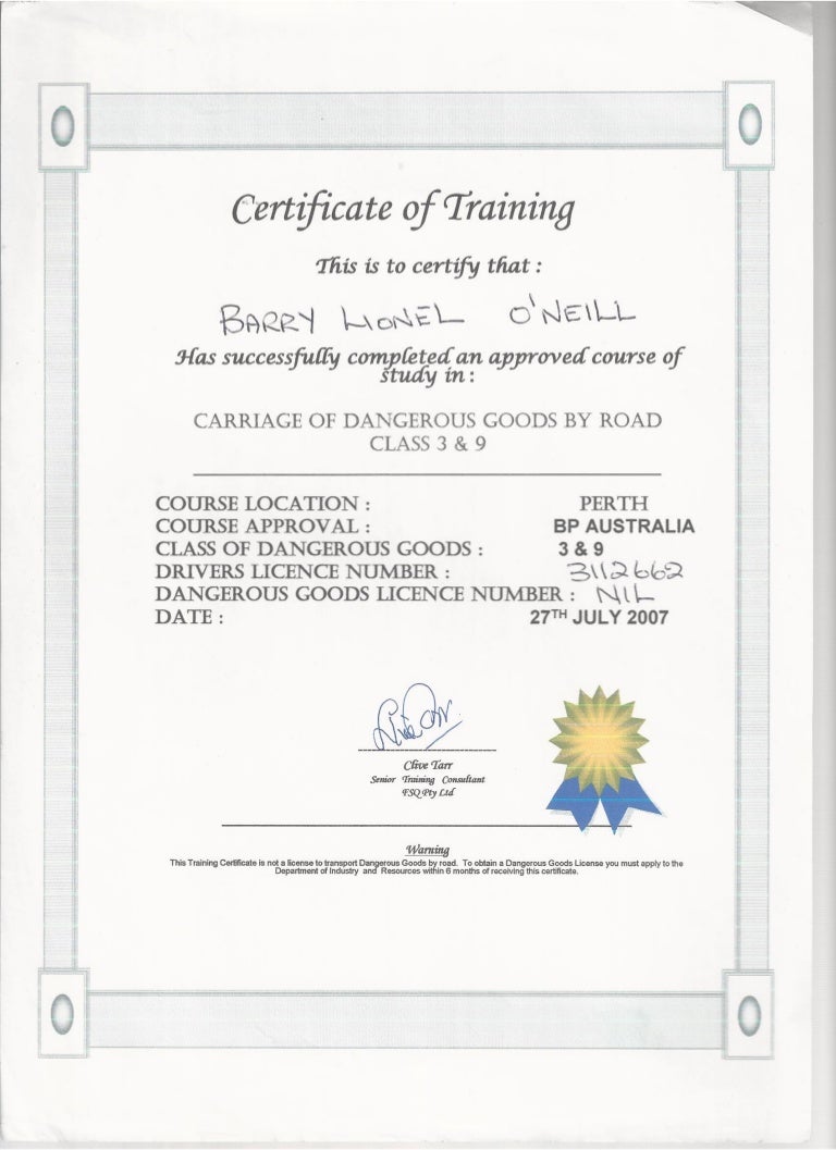 Training for Dangerous Goods Licence