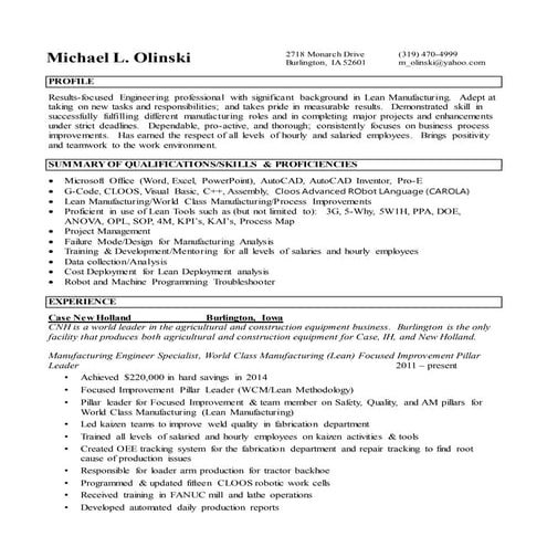 Michael Olinski Resume