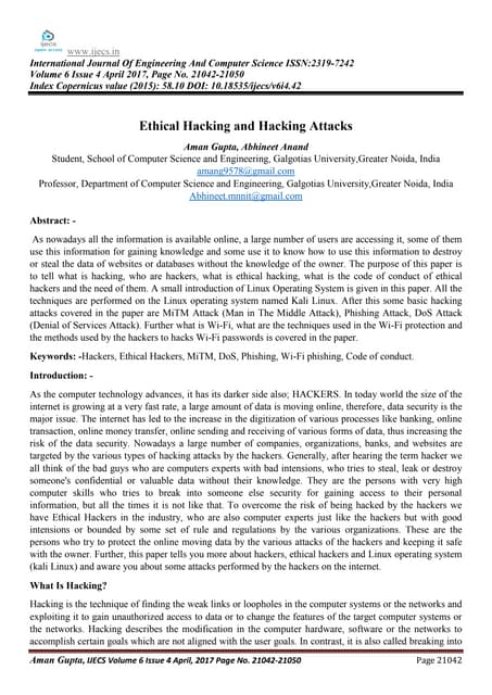 Ethical Hacking And Hacking Attacks