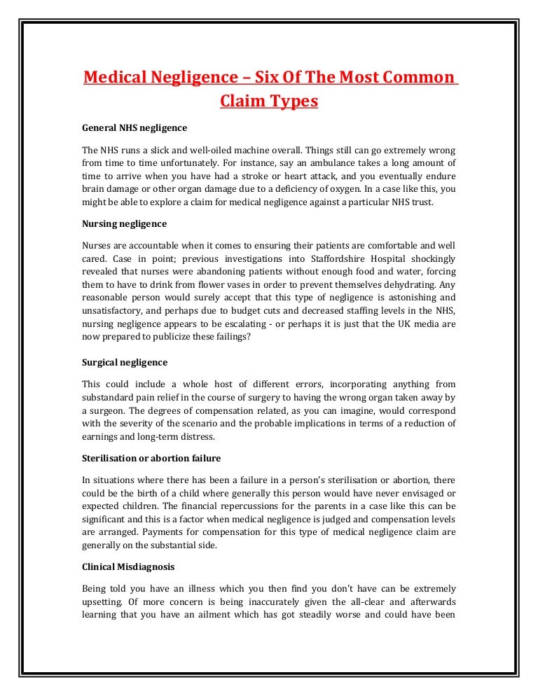42 medical negligence six of the most common claim types