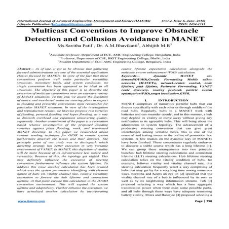  multicast conventions to improve obstacle detection and collusion avoidance ...