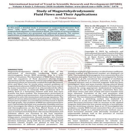 Study of Magnetohydrodynamic Fluid Flows and Their Applications
