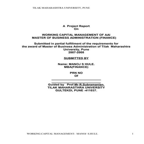 working capitalmgmnt. in air port authority