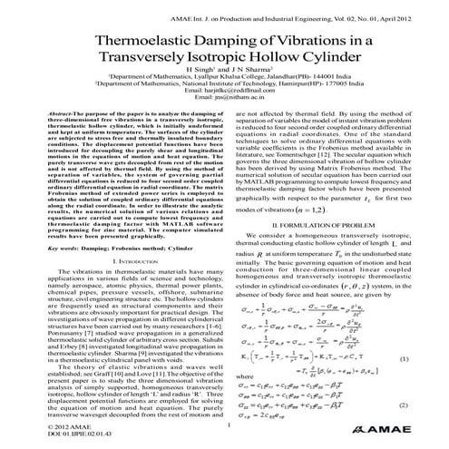 Thermoelastic Damping of Vibrations in a Transversely Isotropic Hollow Cylinder 